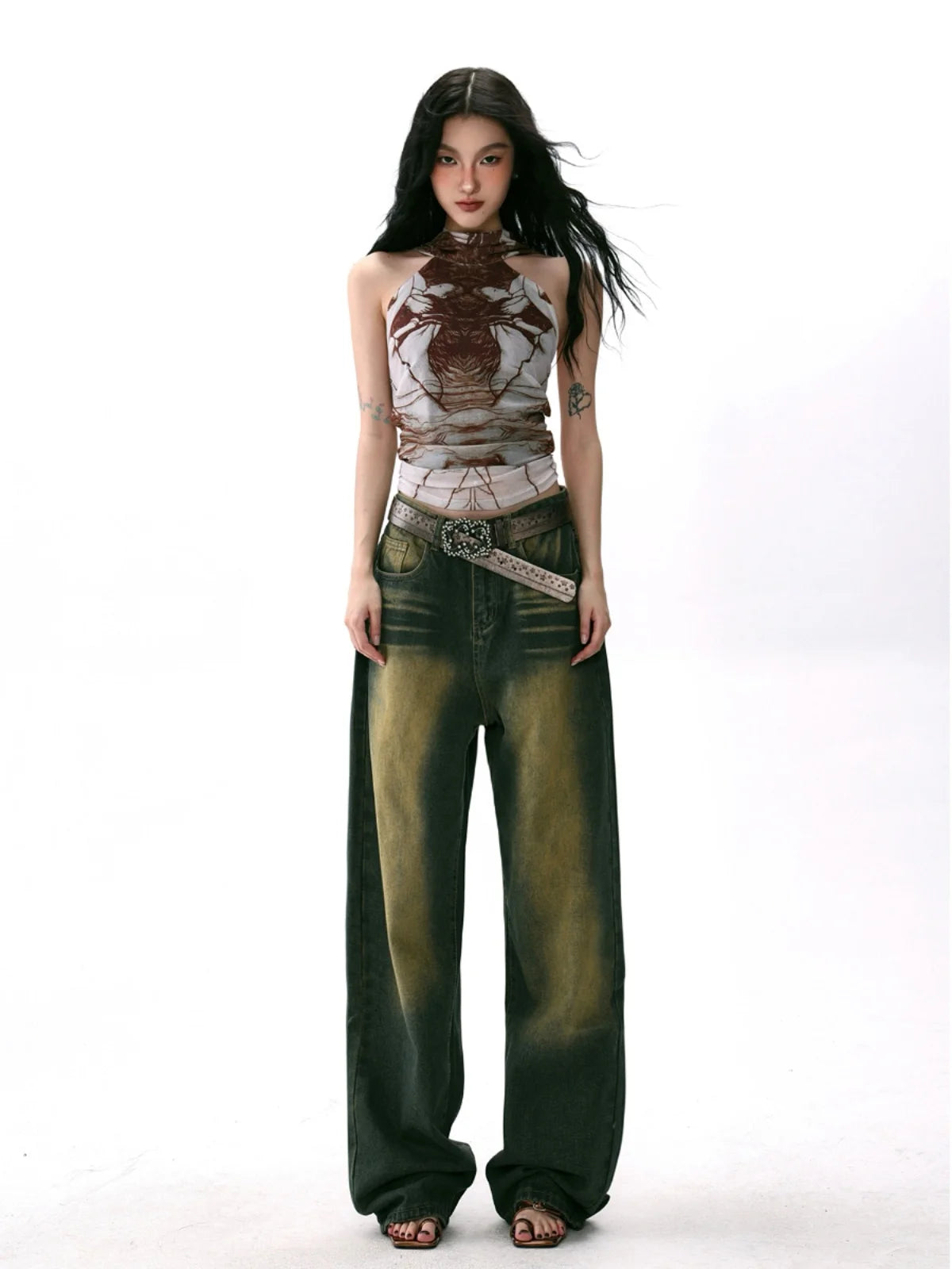 Graphic Print Sexy Sleeveless Crop T-Shirt