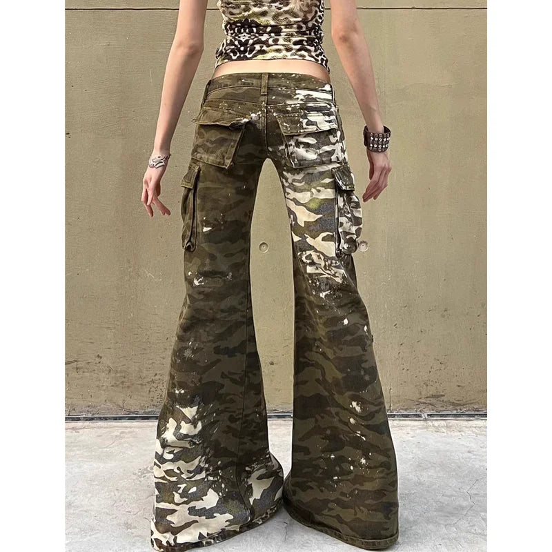 Vintage Camouflage High Waisted Wide Jeans