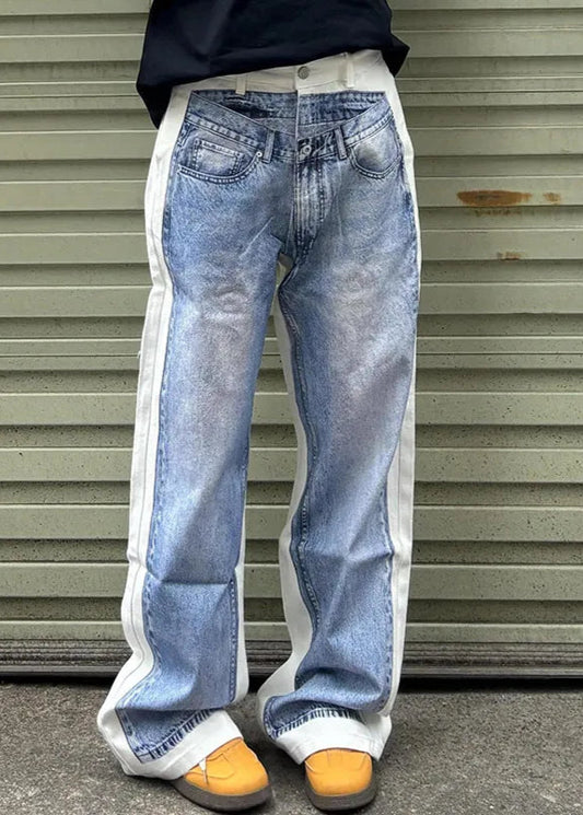 High Waist Wide Leg Patchwork Jeans