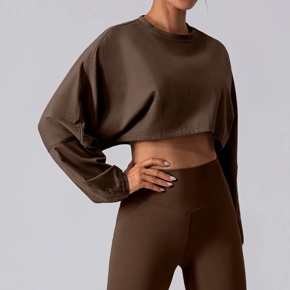 Breathable Long Sleeve Sports Crop T-Shirt