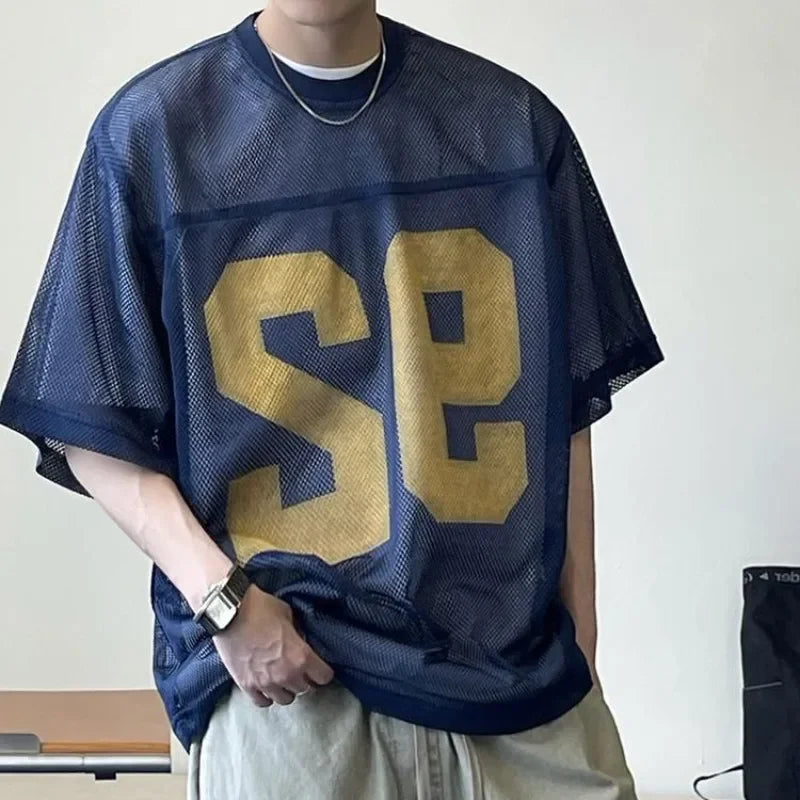 Retro Mesh Printed Breathable T-Shirt