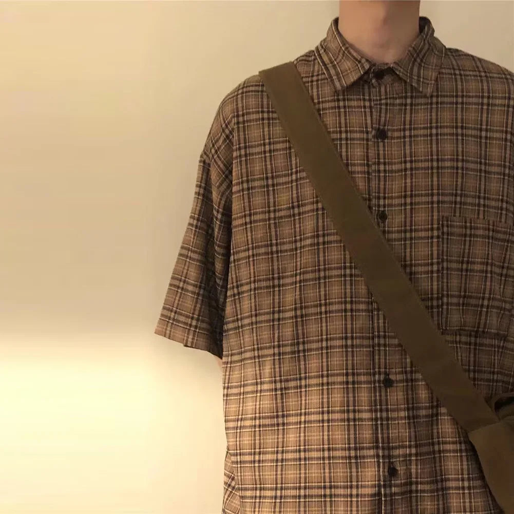 Plaid Loose Vintage Short Sleeve Shirt