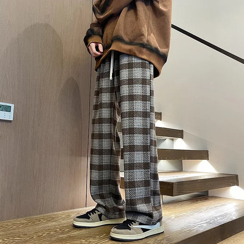 Plaid Baggy Woolen Pants Autumn Pants