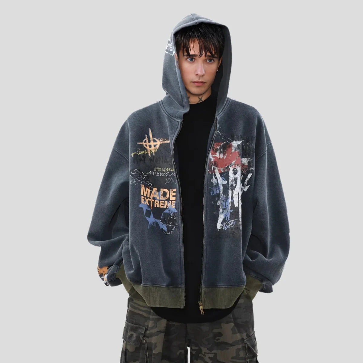 Graffiti Zipper Hooded Hoodie