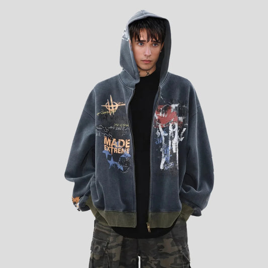 Graffiti Zipper Hooded Hoodie