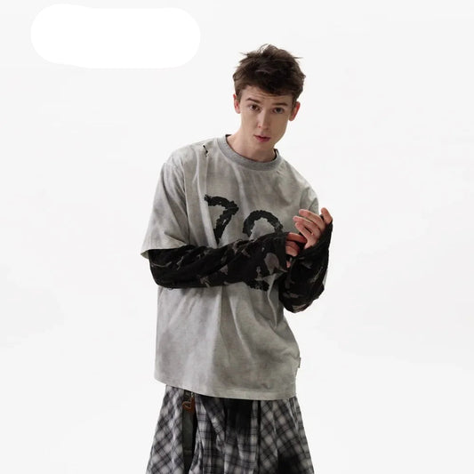 Camouflage Long Sleeve Spliced T-Shirt