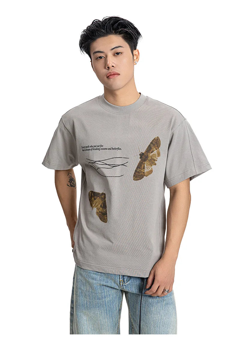 Extreme Vintage Butterfly Print Splicing T-Shirt