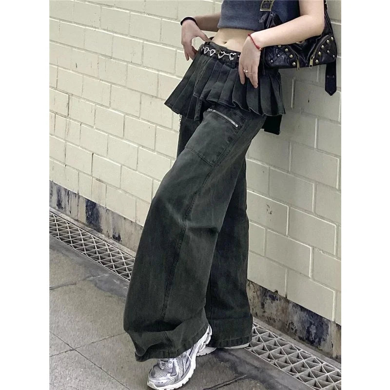 Green High Waist Vintage Korean Jeans
