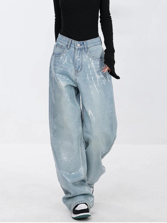 Sequin High Waist Wide Leg Jeans