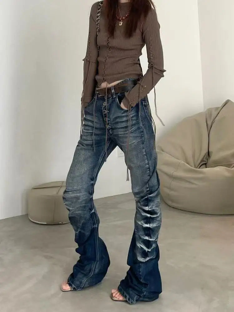 High Waist Washed Distressed Vintage Jeans