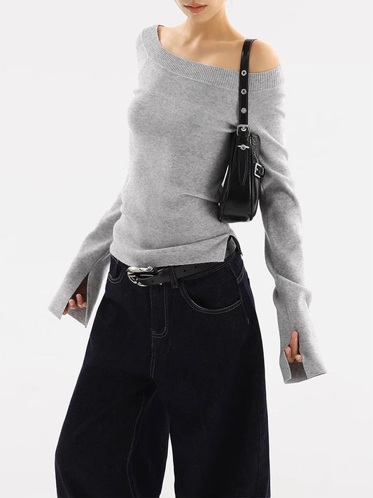 Elegant Solid Knit Off-Shoulder Sweater