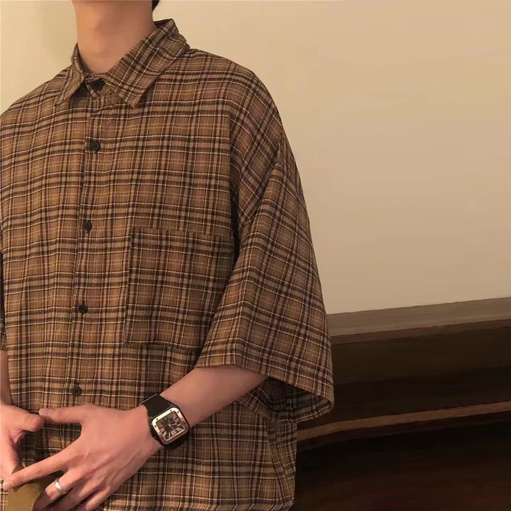 Plaid Loose Vintage Short Sleeve Shirt