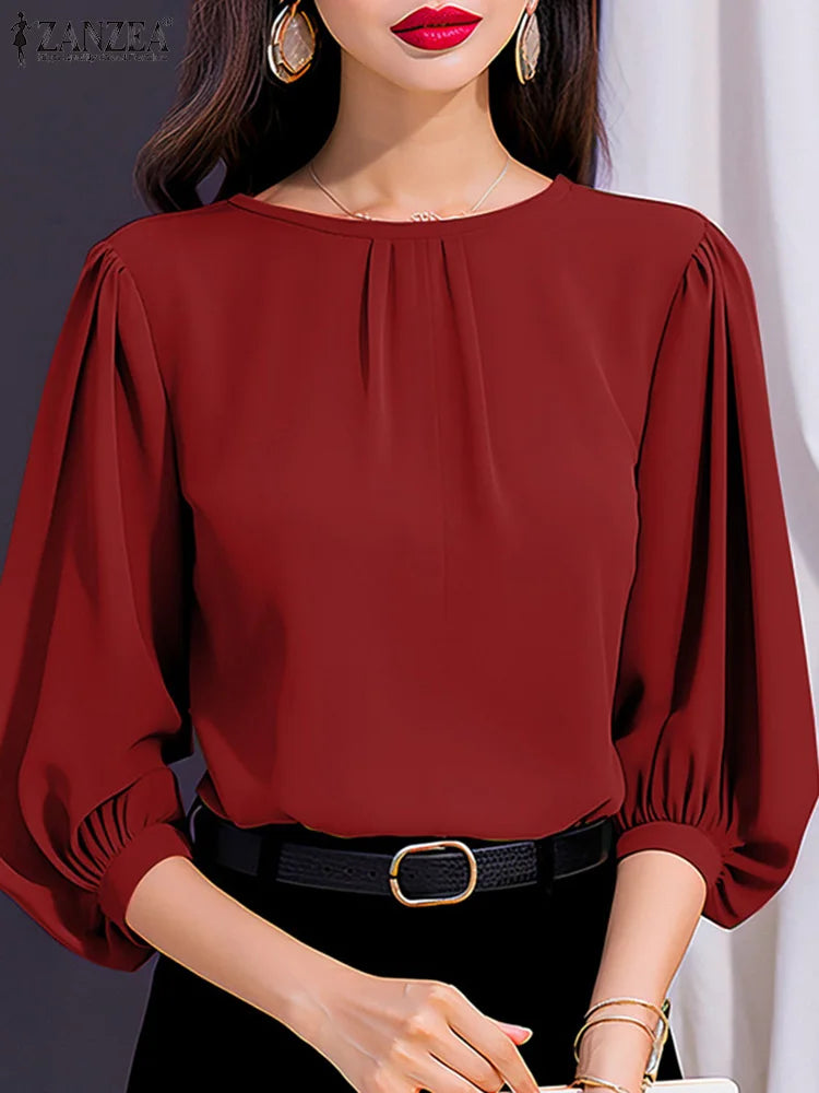 Chic Lantern Sleeve Solid Blouse