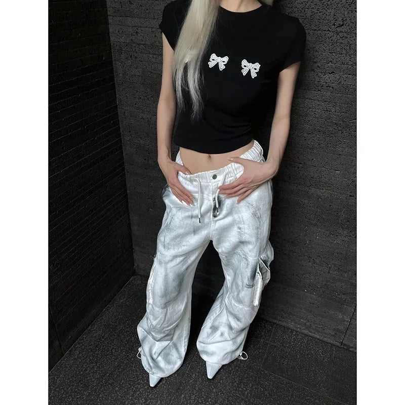 High Waist White Cargo Jeans