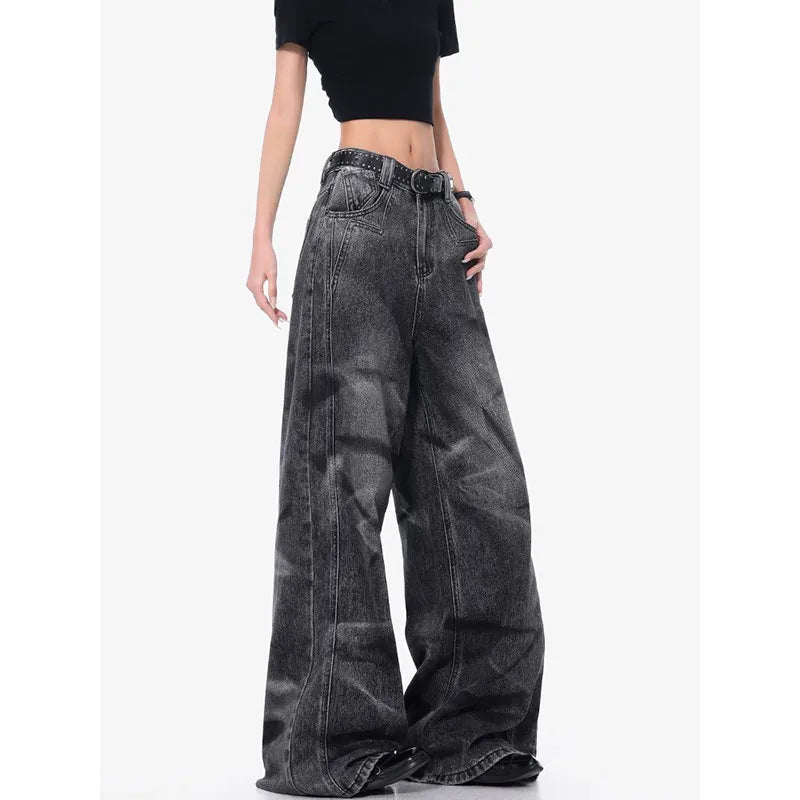 Vintage Style Wide Leg Denim Jeans