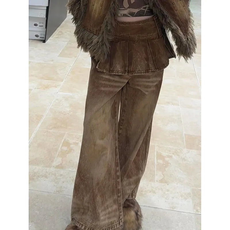 Retro Brown Cargo Baggy Jeans