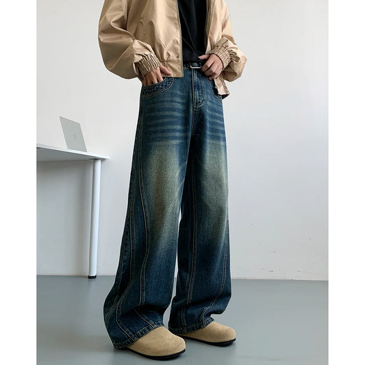 Nostalgic Winter Blue Patchwork Denim Jeans