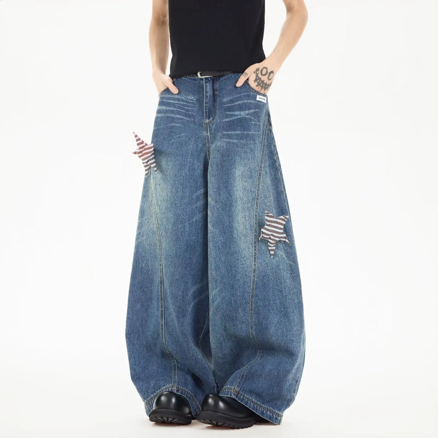 Vintage Low Waist Lace Wide Jeans