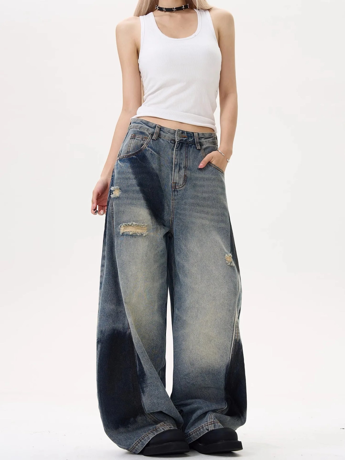 Star High Waist Wide Leg Jeans