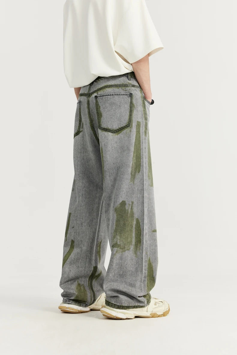 Hand-Painted Wide Leg Denim Trousers Jeans