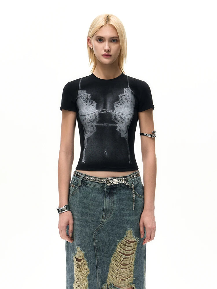 Sexy Slim Fit Print Crop T-Shirt