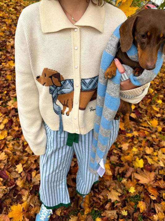 Cozy Chic Puppy Pattern Knit Cardigan
