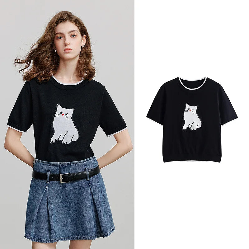 Stylish Knit Short-Sleeve T-shirt