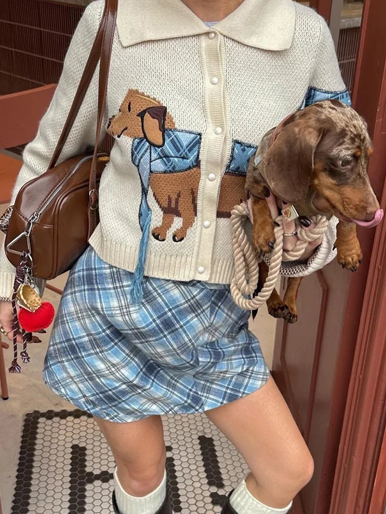 Cozy Chic Puppy Pattern Knit Cardigan