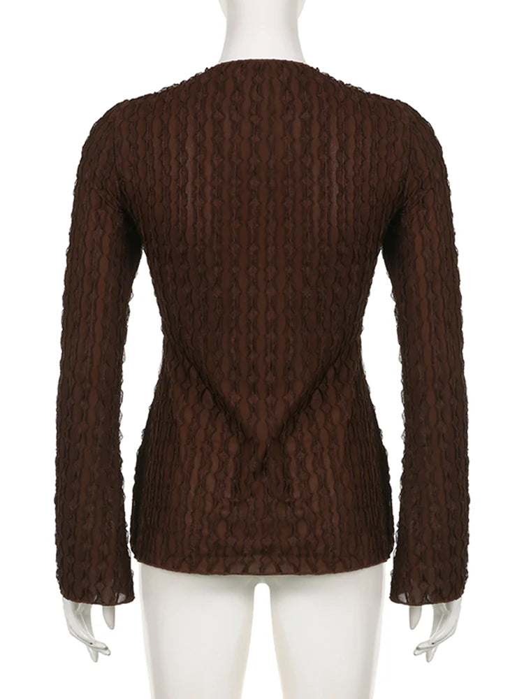 Brown Lace Butterfly Patchwork Cardigan T-Shirt