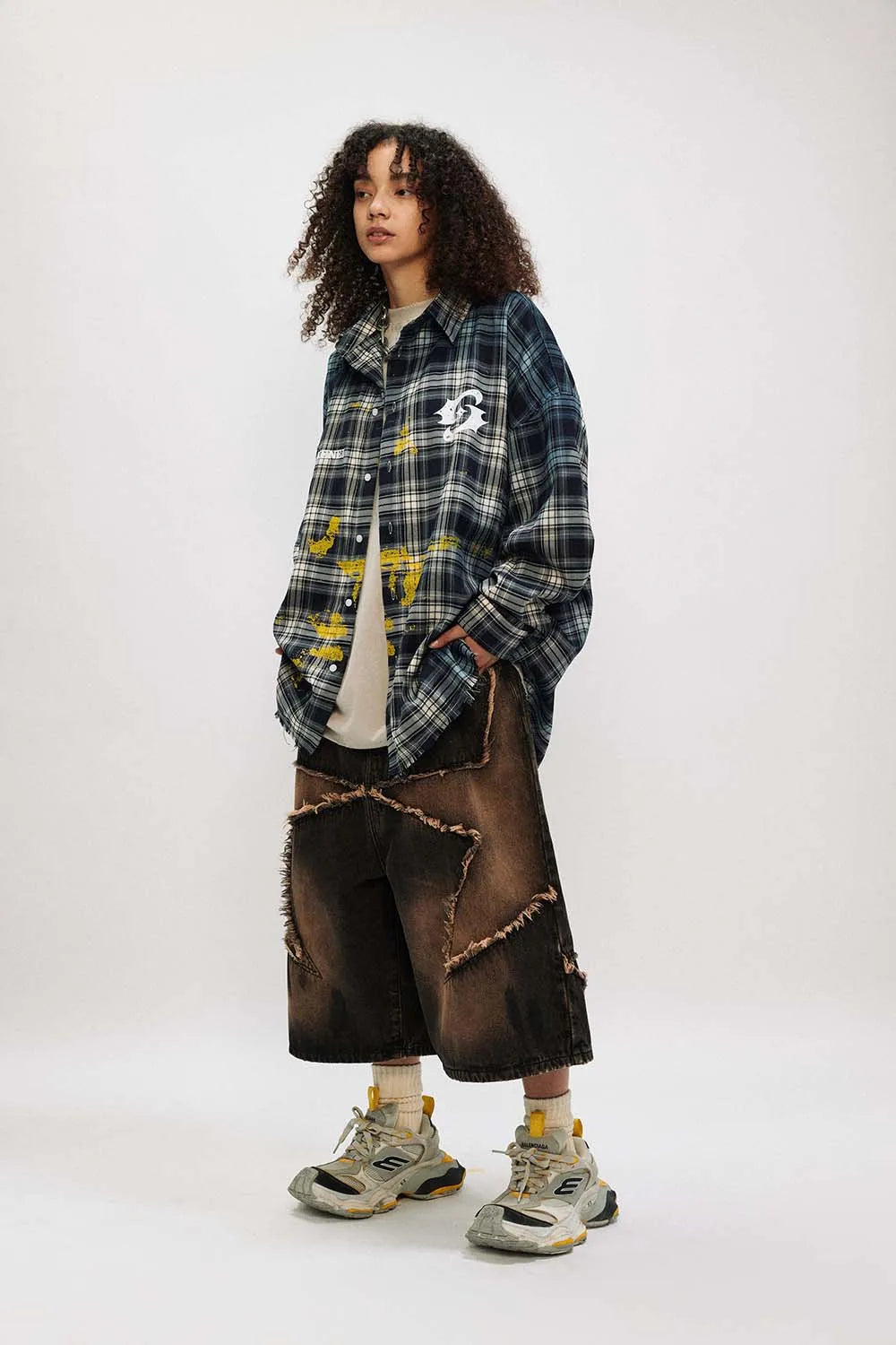 Vibrant Plaid Paint Splatter Shirt