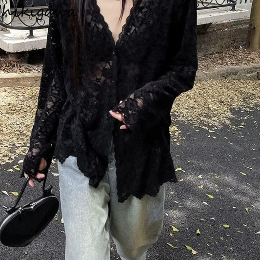 Sexy Lace Blouses Womens Shirt