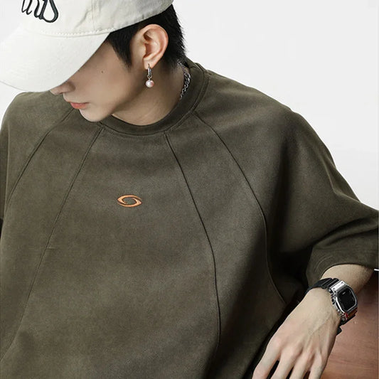 Vintage American Splicing Suede Short T-Shirt