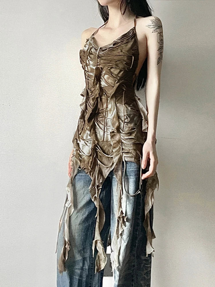 Grunge Patchwork Tassel Tank Top