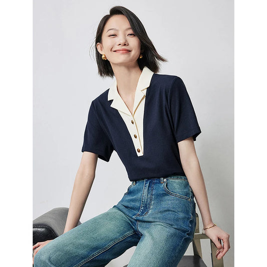 Vibrant Color Block Polo Collar T-Shirt