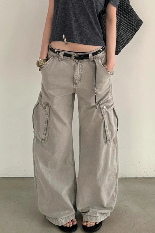 Khaki Vintage Cargo Wide Leg Jeans