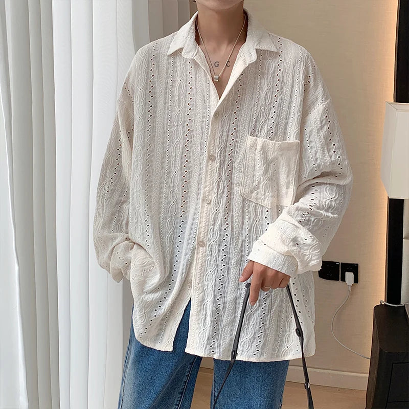 Apricot Mesh Lapel Shirt