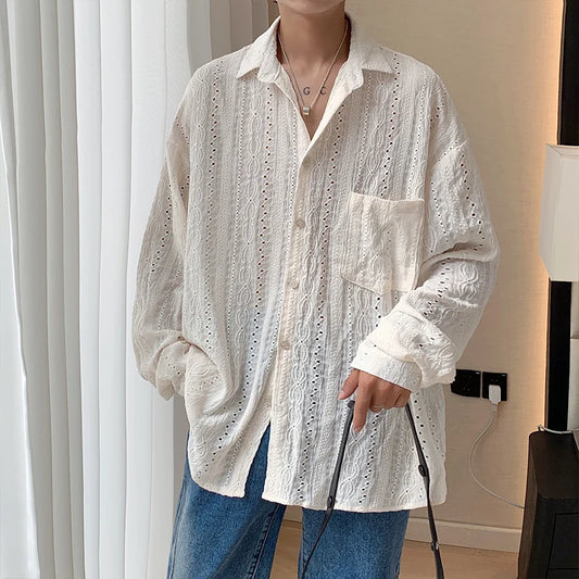 Apricot Mesh Lapel Shirt