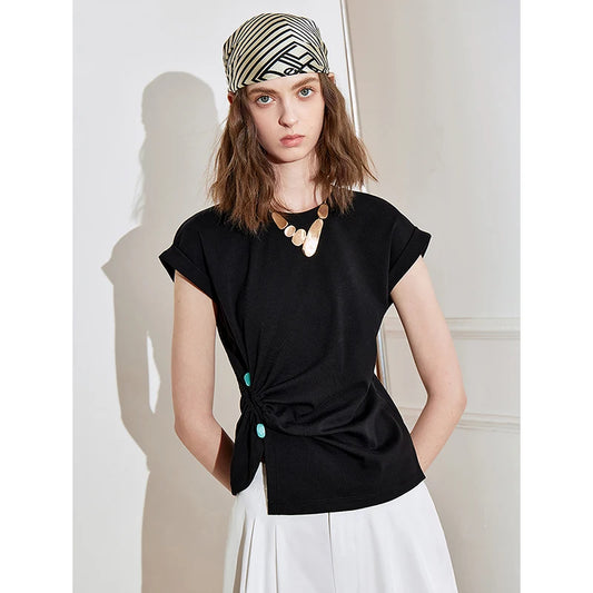 Twisted Lyocell Cotton Short Sleeve T-Shirt