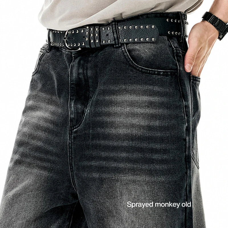 Retro Sandblasted Distressed Straight Leg Jeans