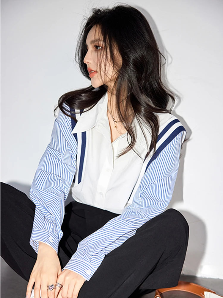 Chic Striped Contrast Color Casual Shirt