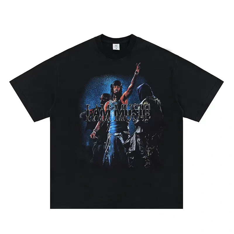 Washed Vintage Rock Singer Print T-Shirt