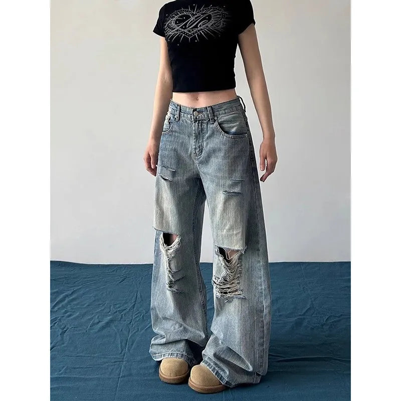 Vintage Baggy Ripped Wide Leg Jeans
