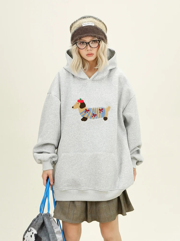 Casual Loose Cartoon Dog Embroidery Sweatshirt