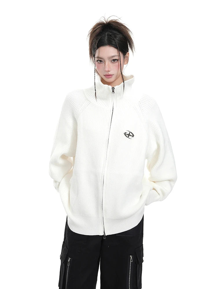 Cozy Knitted Zip Cardigan Sweater Outerwear