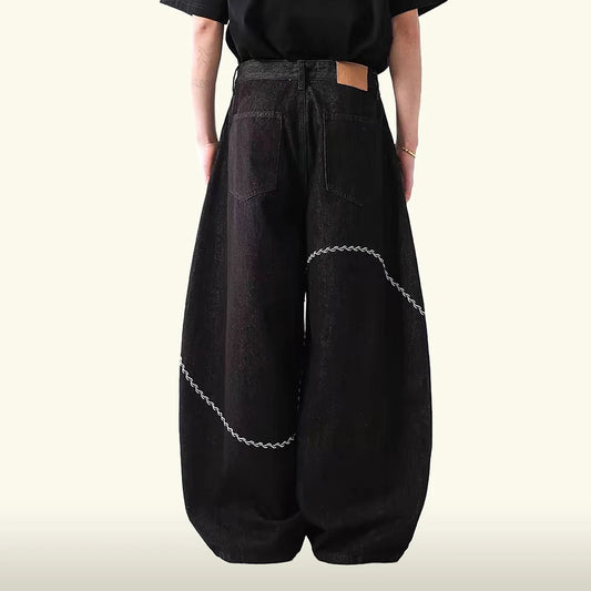 Retro Embroidered Loose Fit Jeans
