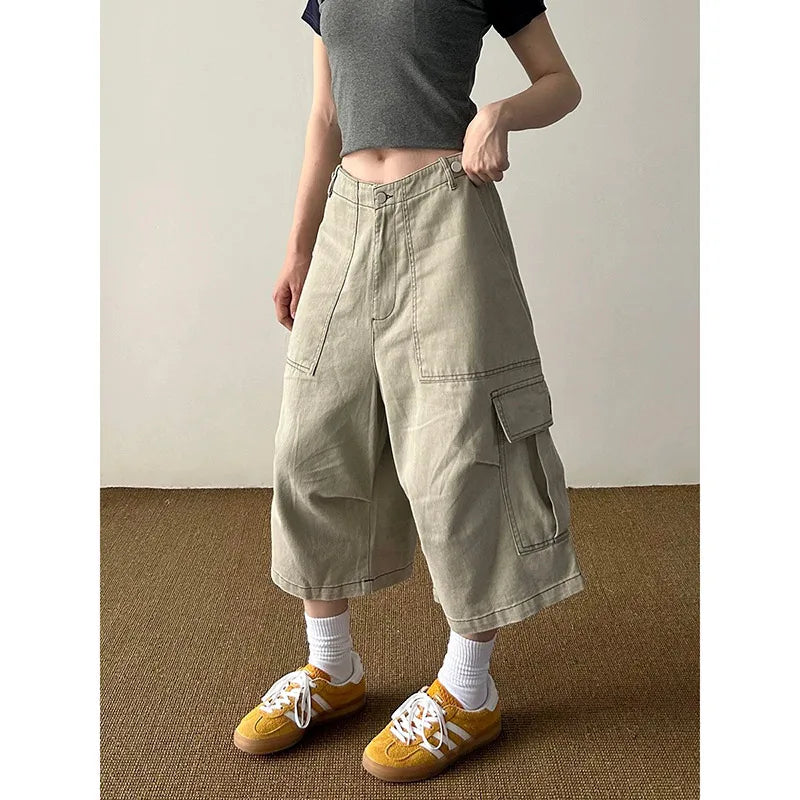 Vintage Loose Workwear Wide Leg Short