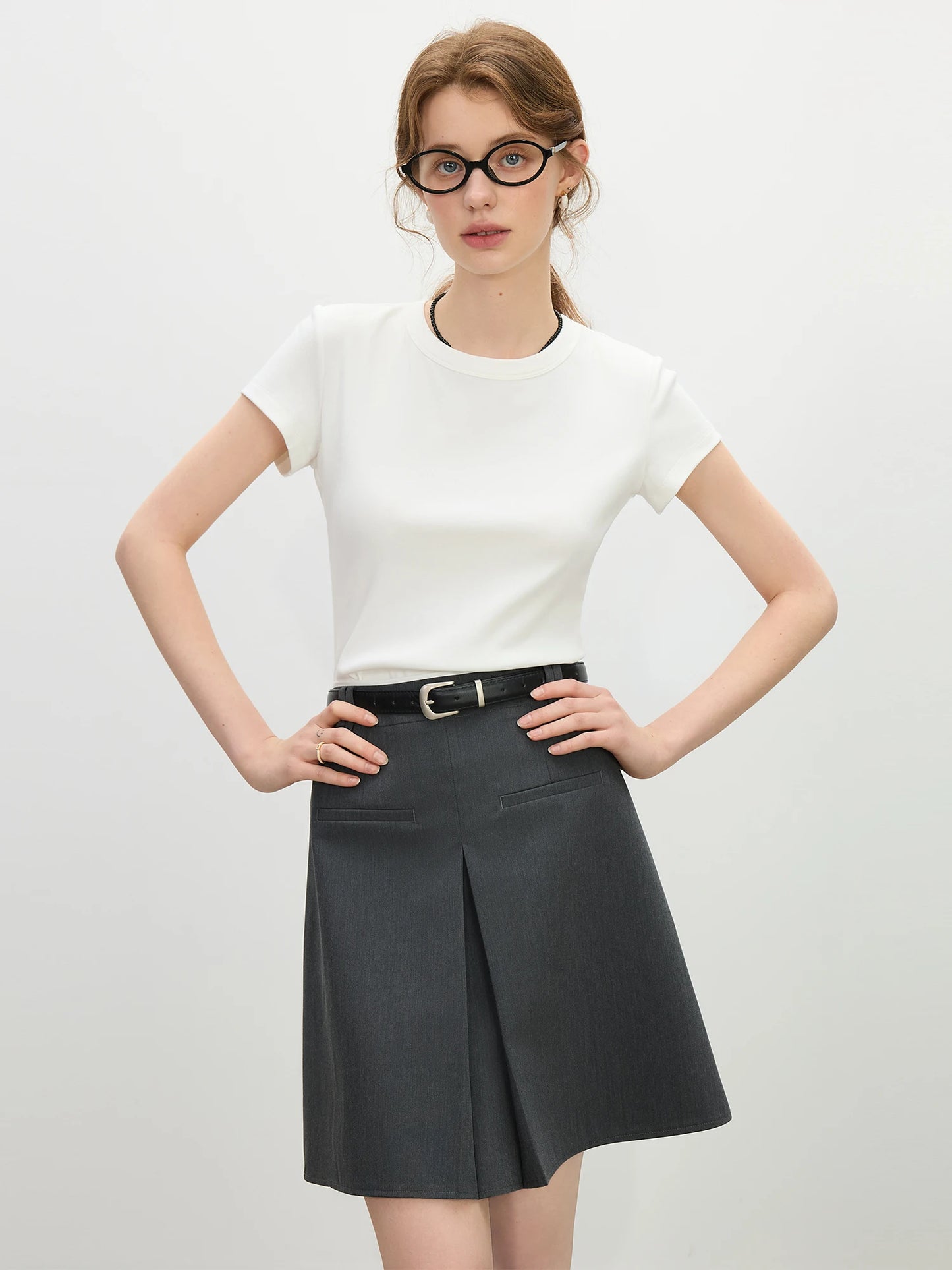 Pink Minimalist Style Straight Shoulder T-Shirt