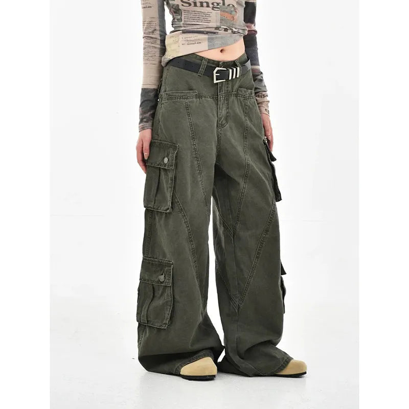 Military Green High Waist Straight Jeans