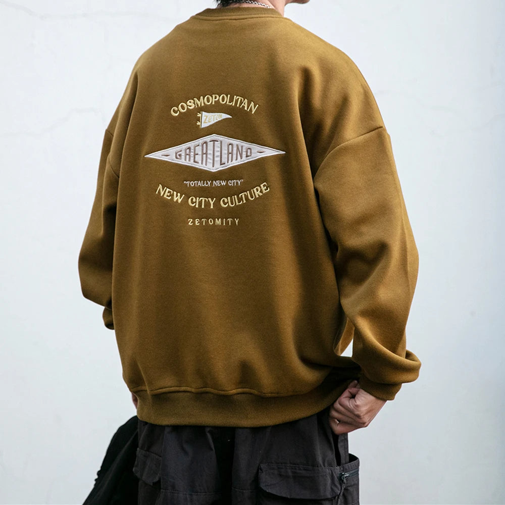 Trendy Japanese Letter Embroidery Sweatshirt