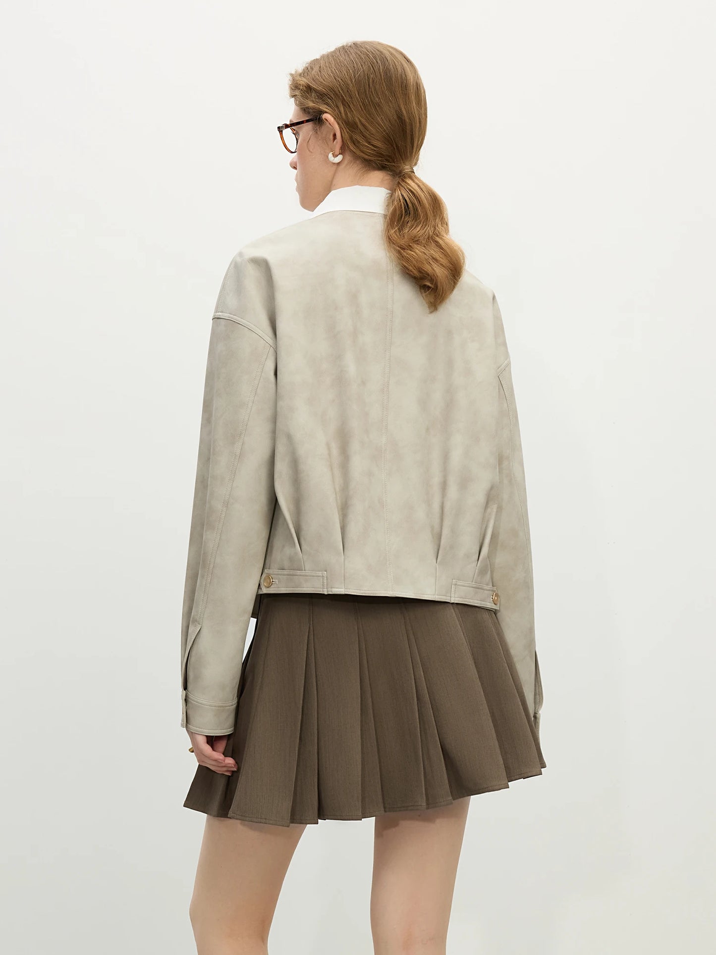 Spring Grey PU Leather Short Coat